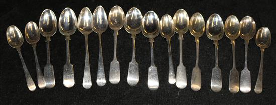 16 various silver teaspoons